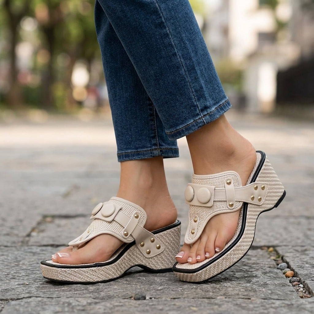 Elena | Cuñas de yute con botones carey