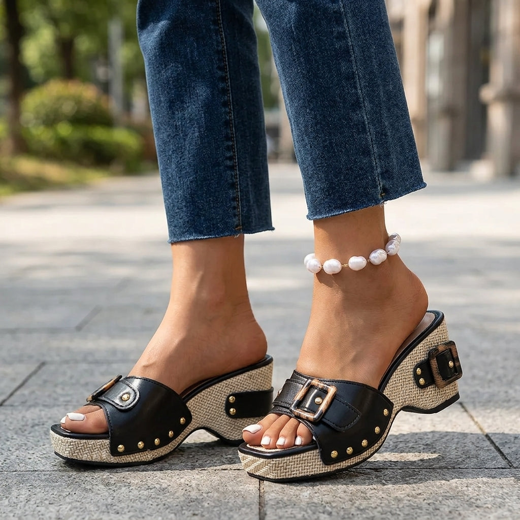 Selena | Cuñas con hebillas carey