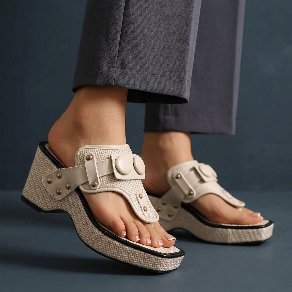 Elena | Cuñas de yute con botones carey