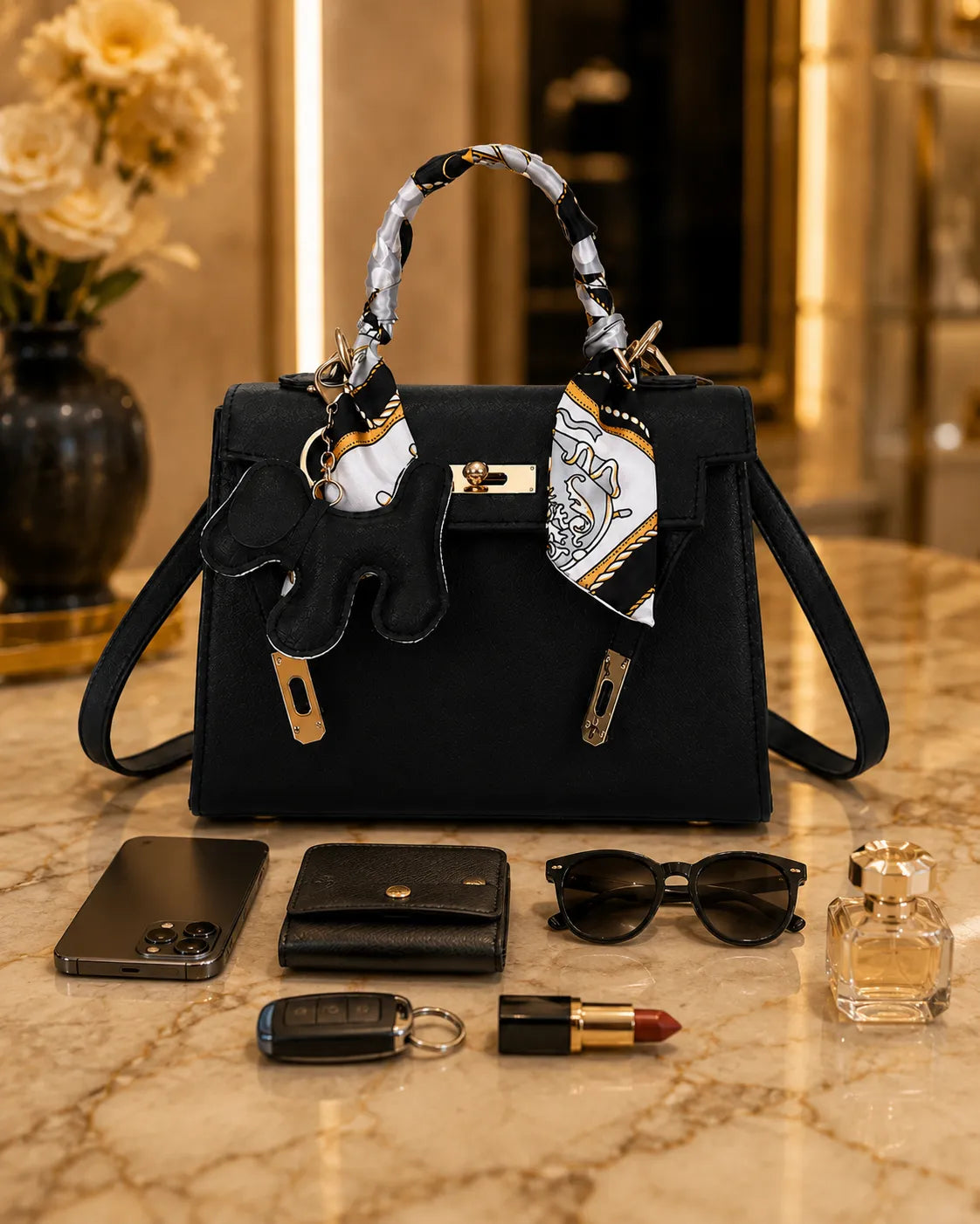 Camille | Bolso de mano con pañuelo de seda