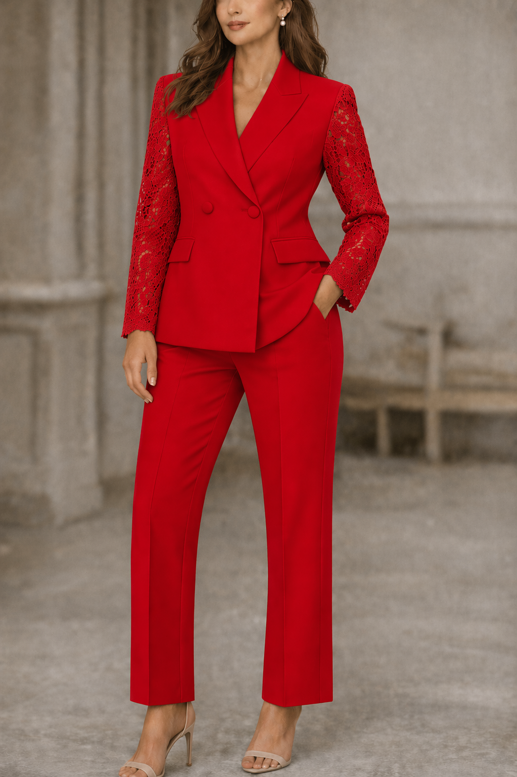 Conjunto de encaje: americana y pantalón