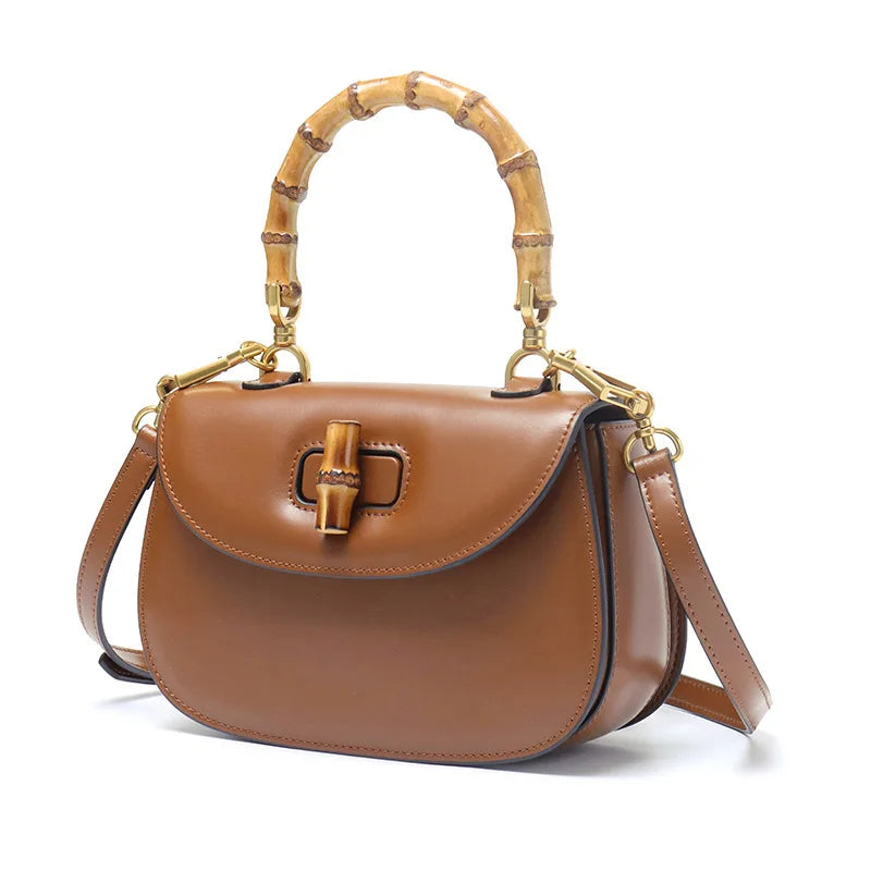 Astor | Bolso de piel con asa de bambú