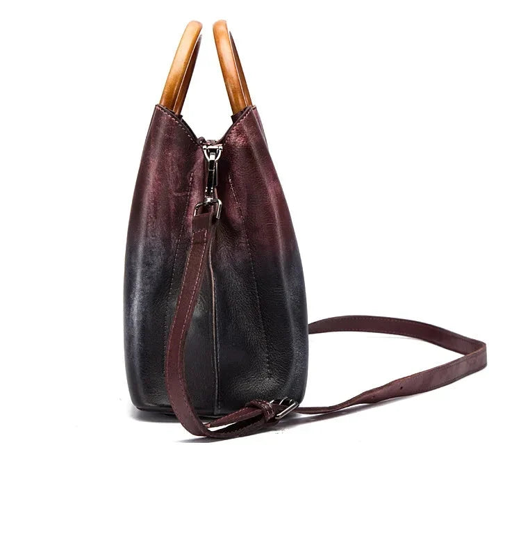 Jemma | Bolso de piel con asa de madera