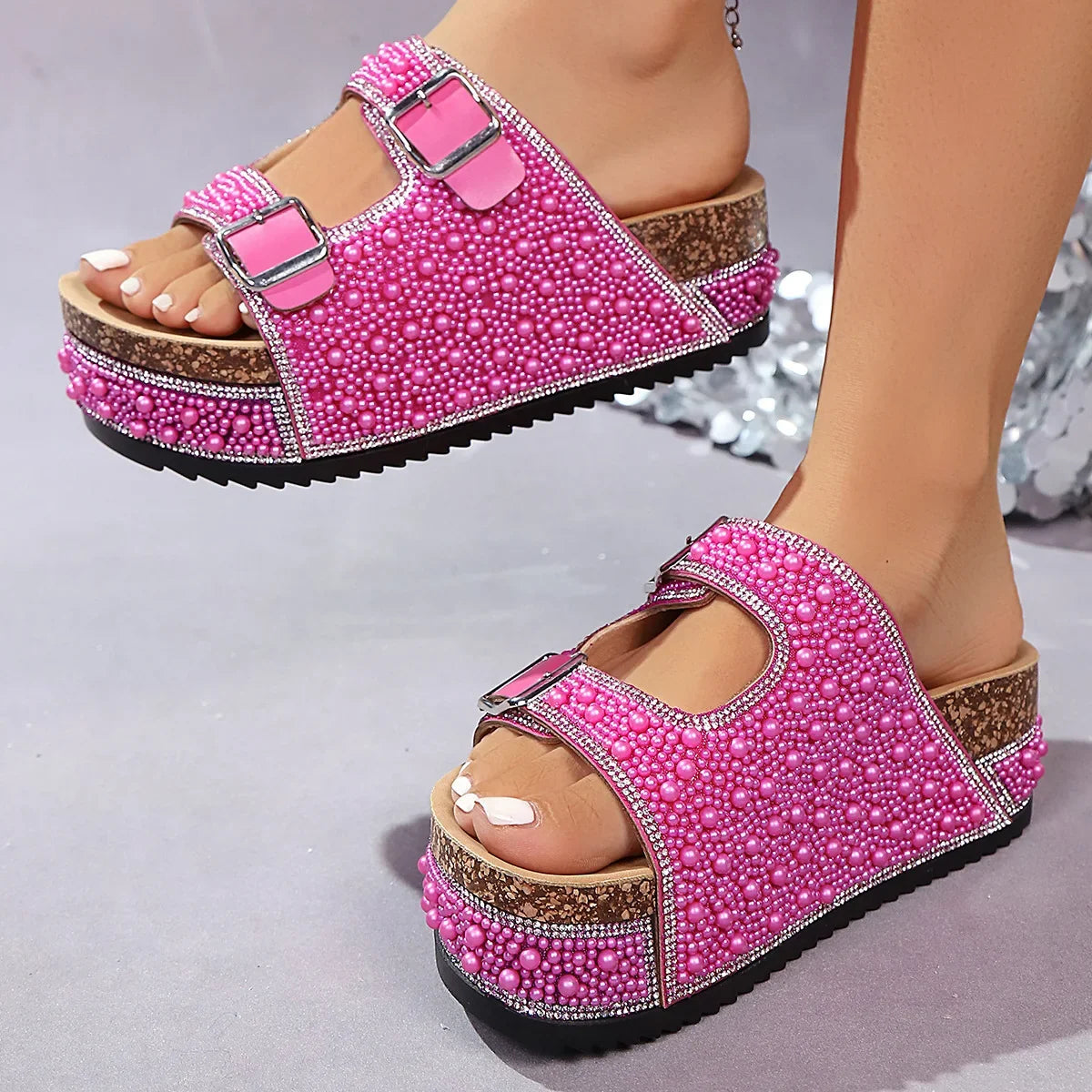 Isabelle | Sandalias de plataforma con perlas