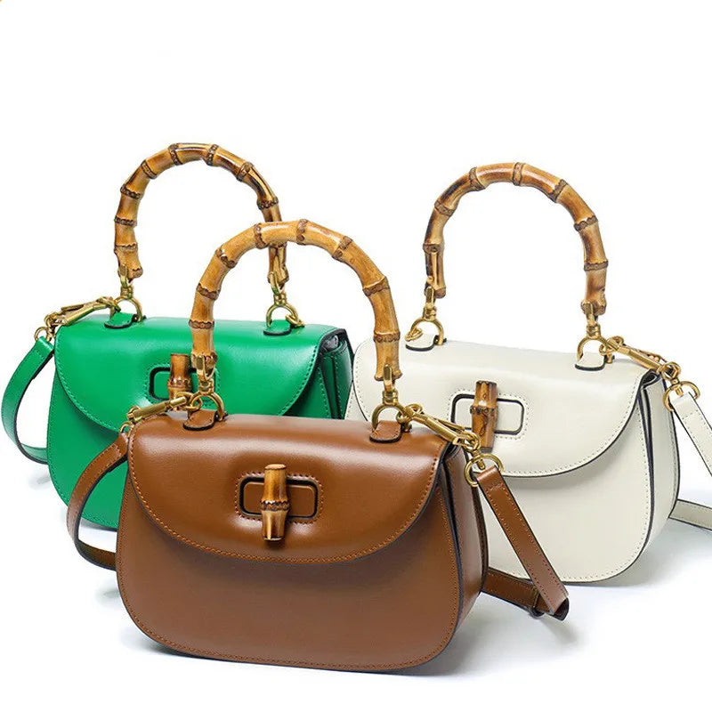Astor | Bolso de piel con asa de bambú