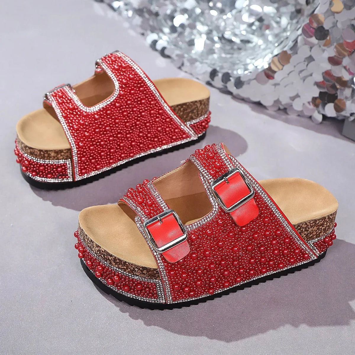 Isabelle | Sandalias de plataforma con perlas