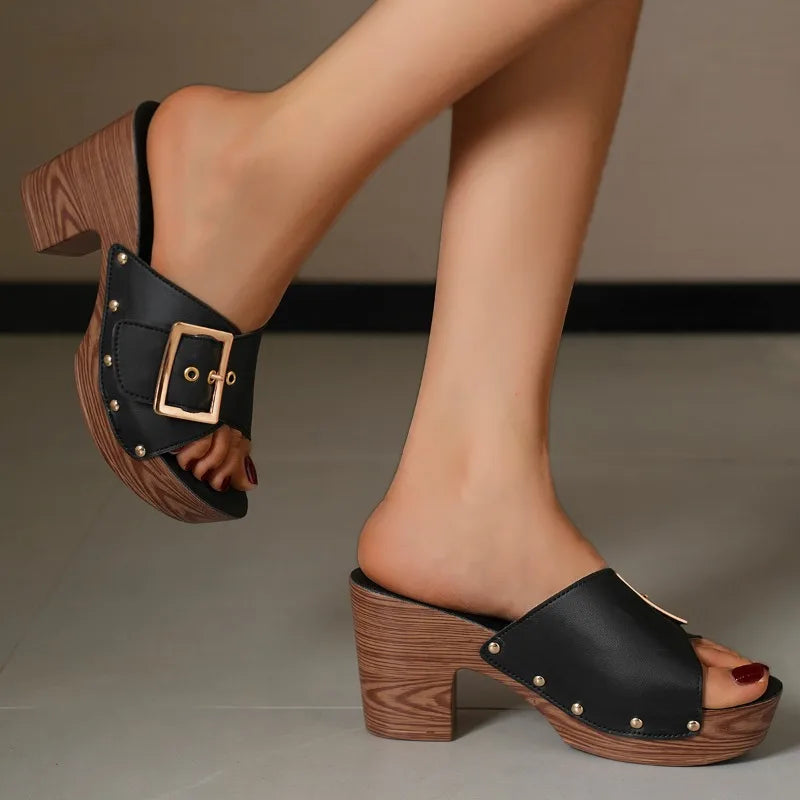 Julie | Sandalias de piel con hebilla cuadrada