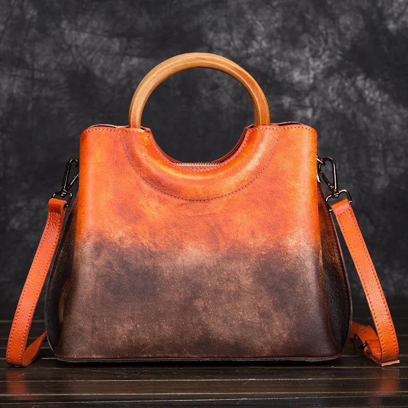 Jemma | Bolso de piel con asa de madera