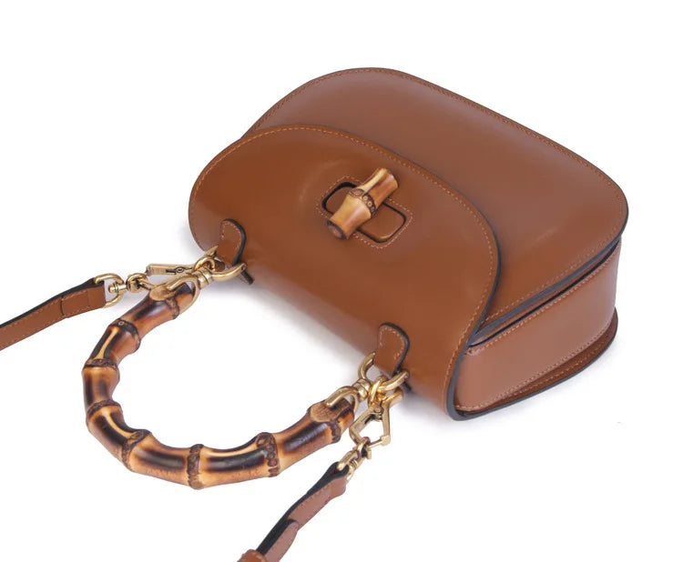 Astor | Bolso de piel con asa de bambú
