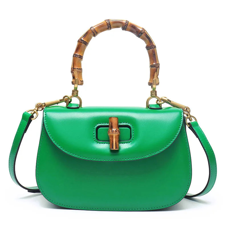 Astor | Bolso de piel con asa de bambú