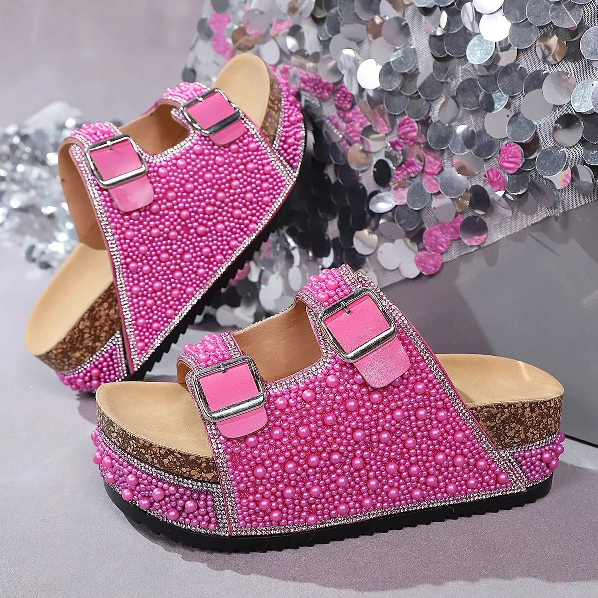 Isabelle | Sandalias de plataforma con perlas