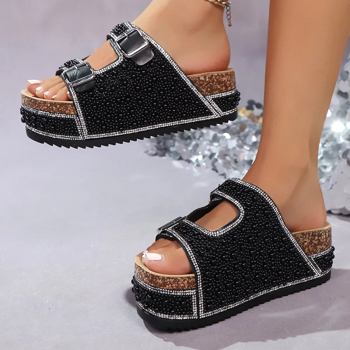Isabelle | Sandalias de plataforma con perlas