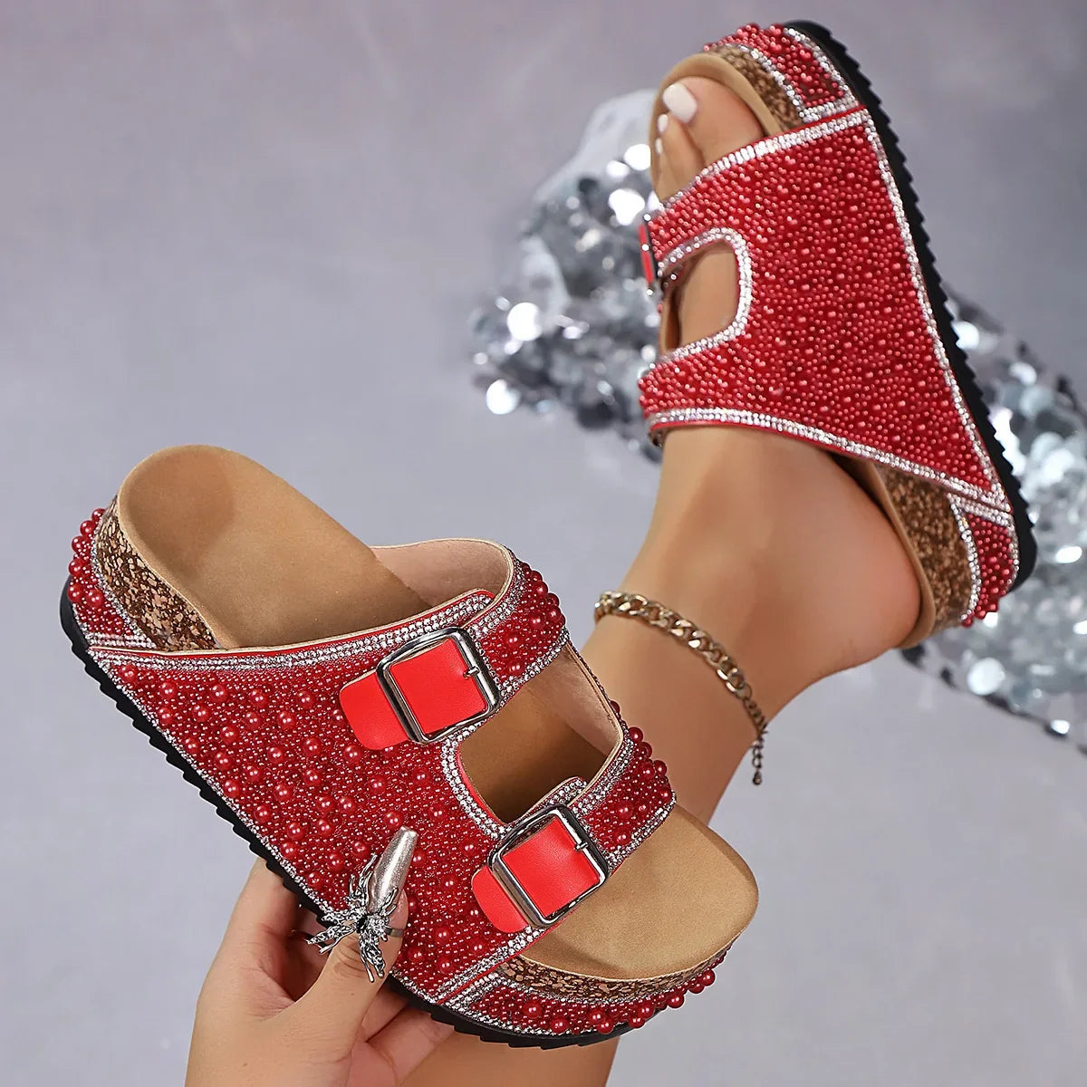 Isabelle | Sandalias de plataforma con perlas