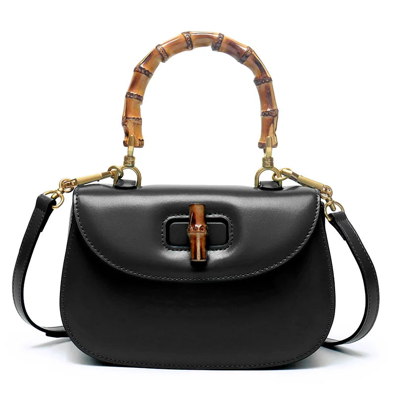 Astor | Bolso de piel con asa de bambú