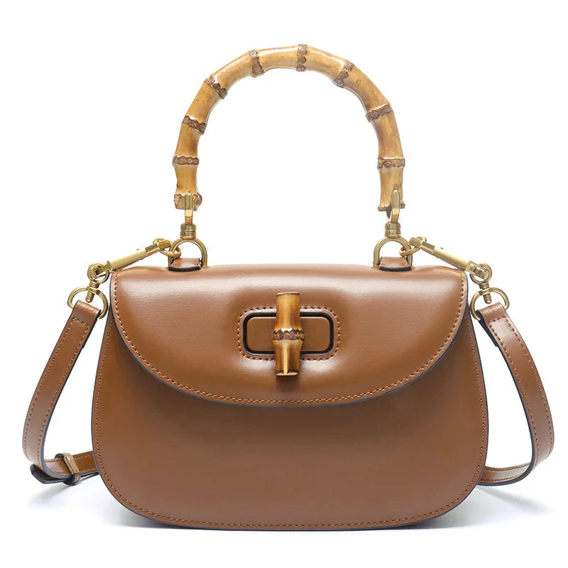 Astor | Bolso de piel con asa de bambú