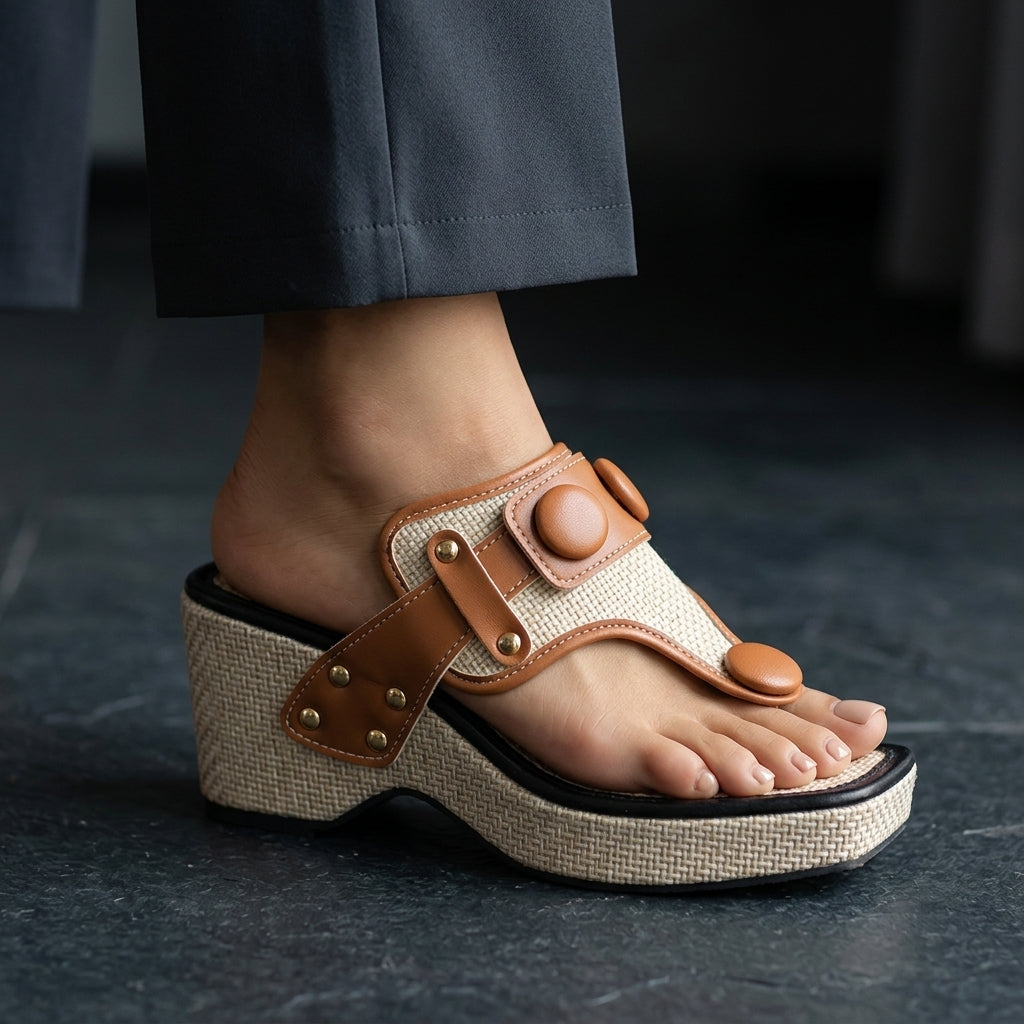Elena | Cuñas de yute con botones carey