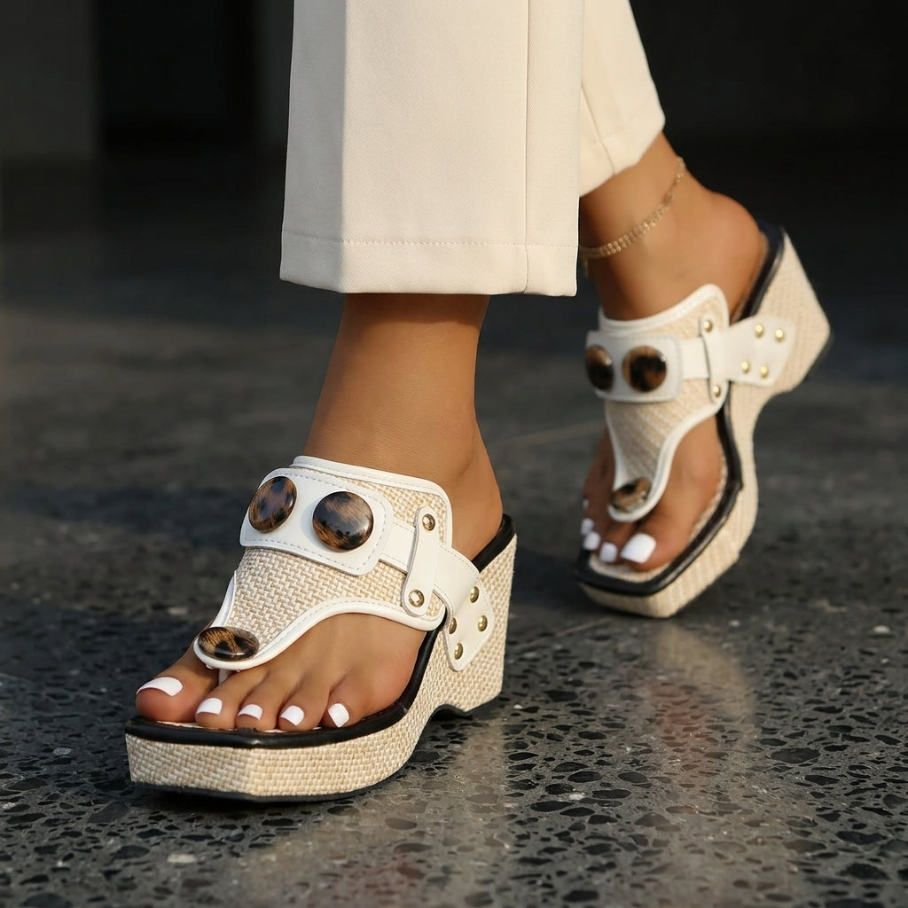 Elena | Cuñas de yute con botones carey